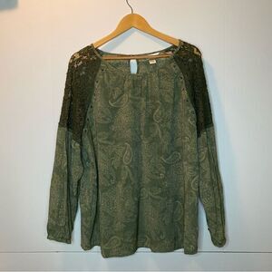 Christopher & Banks Rayon Blend Green Abstract Floral Sleeve Peasant Top Size XL